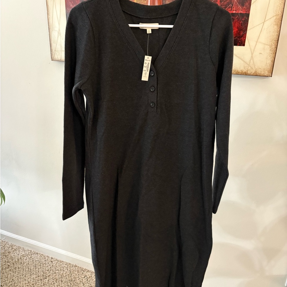 Long-Sleeve Henley Midi Dress